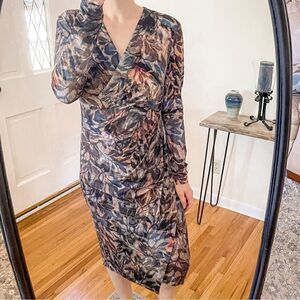 Peruvian Connection Long Sleeve Faux Wrap Dress M
